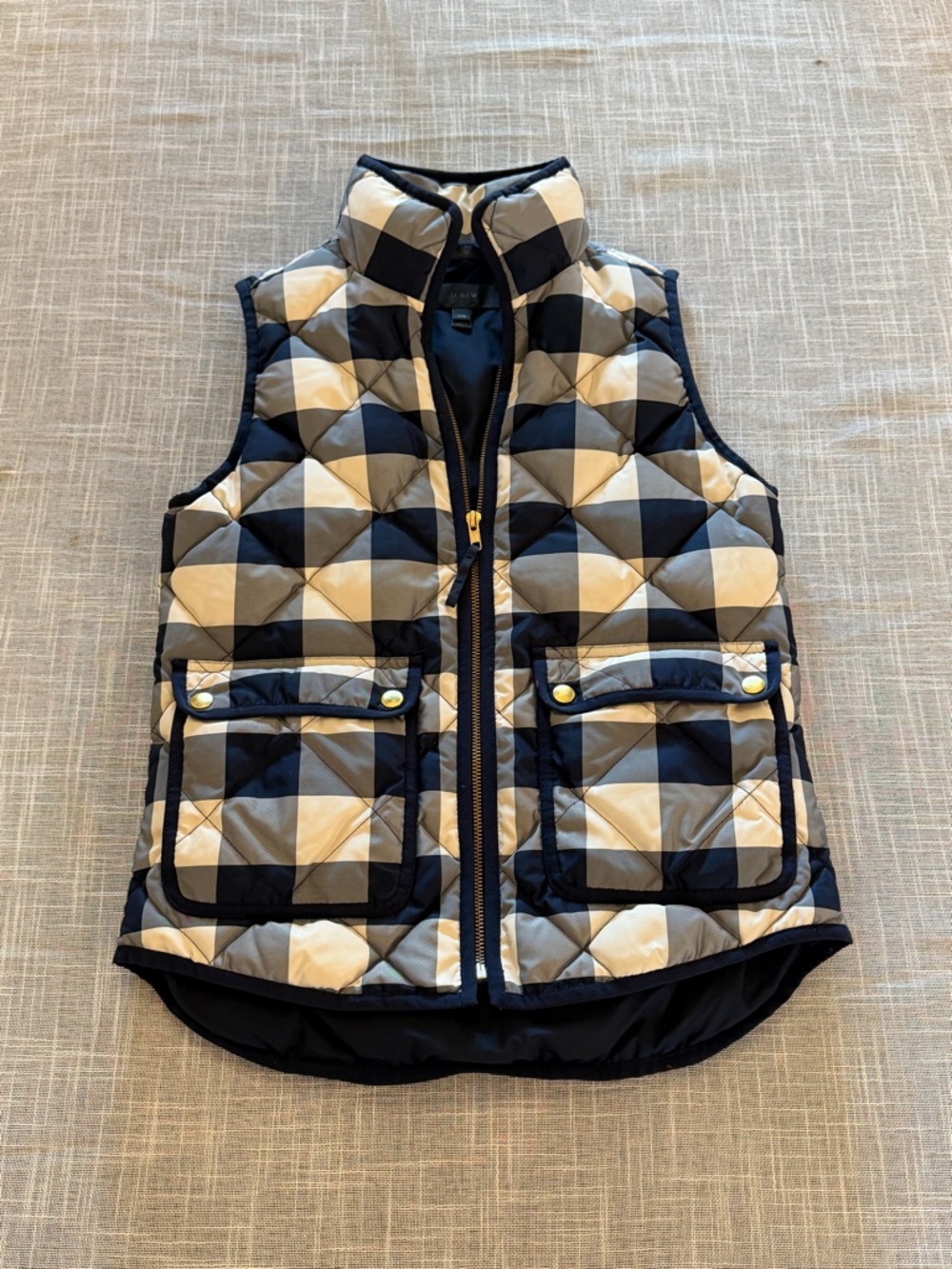 J. Crew Factory Down Puffer Vest Plaid Quilted Navy Tan Women XXS - Picture 2 of 9